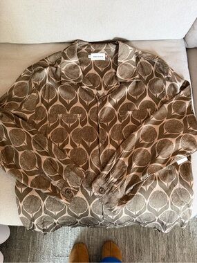 Honor the Gift Beige & Brown Printed Satin Button-Down Shirt